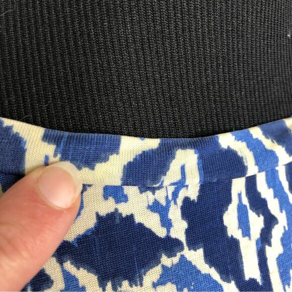 Boden blue and cream geometric print tie waist dress size 8L or 8 Long - Picture 7 of 15